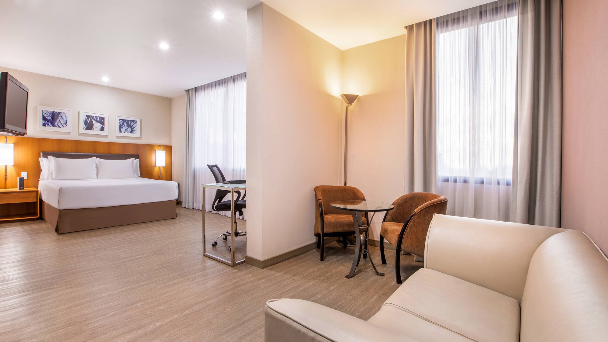 a room with a bed and a table