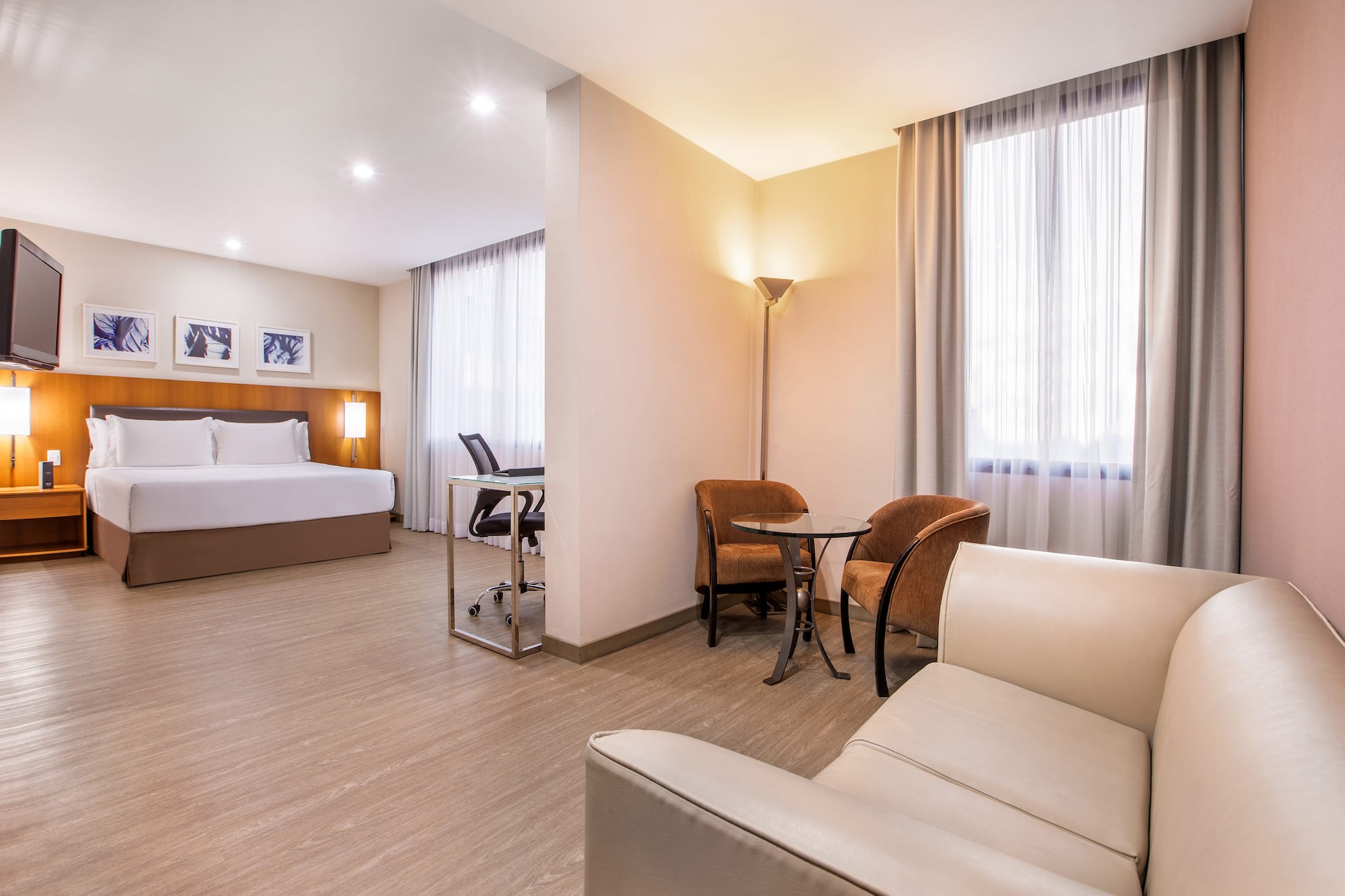 a room with a bed and a table