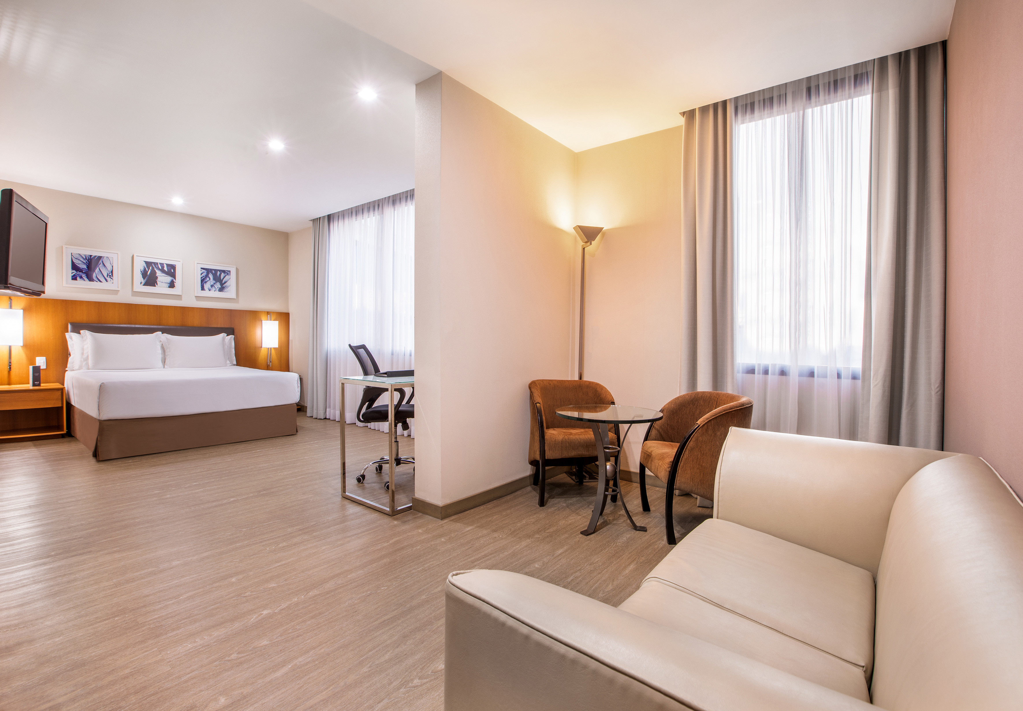 a room with a bed and a table