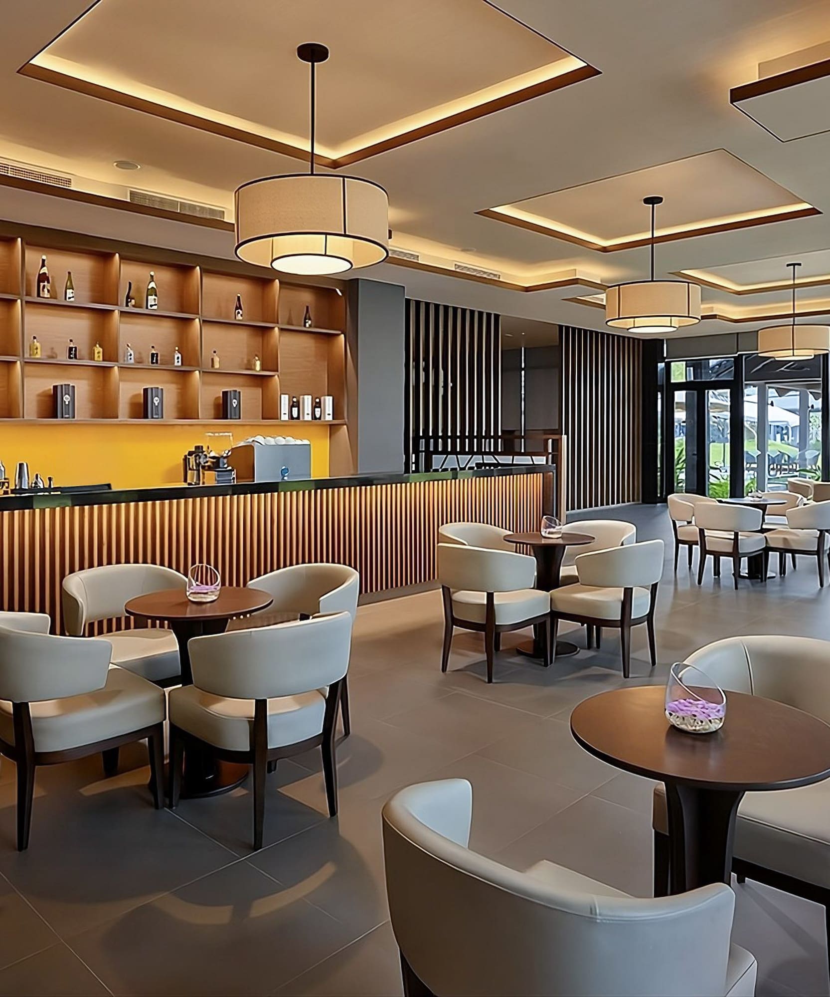 a room with tables and chairs