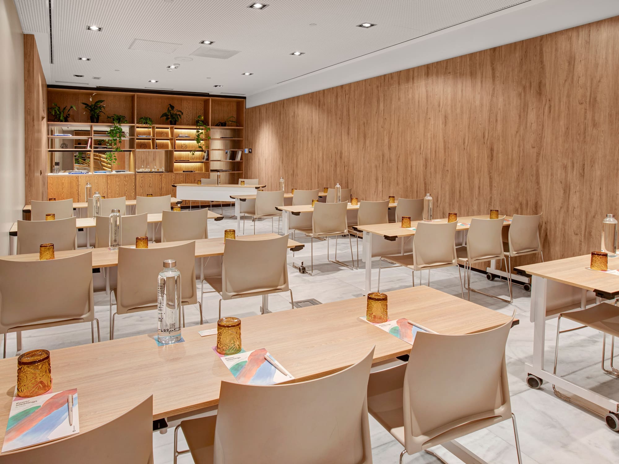 a room with tables and chairs