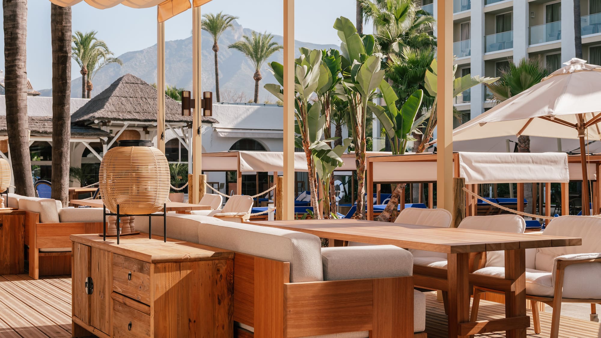 a table and chairs outside