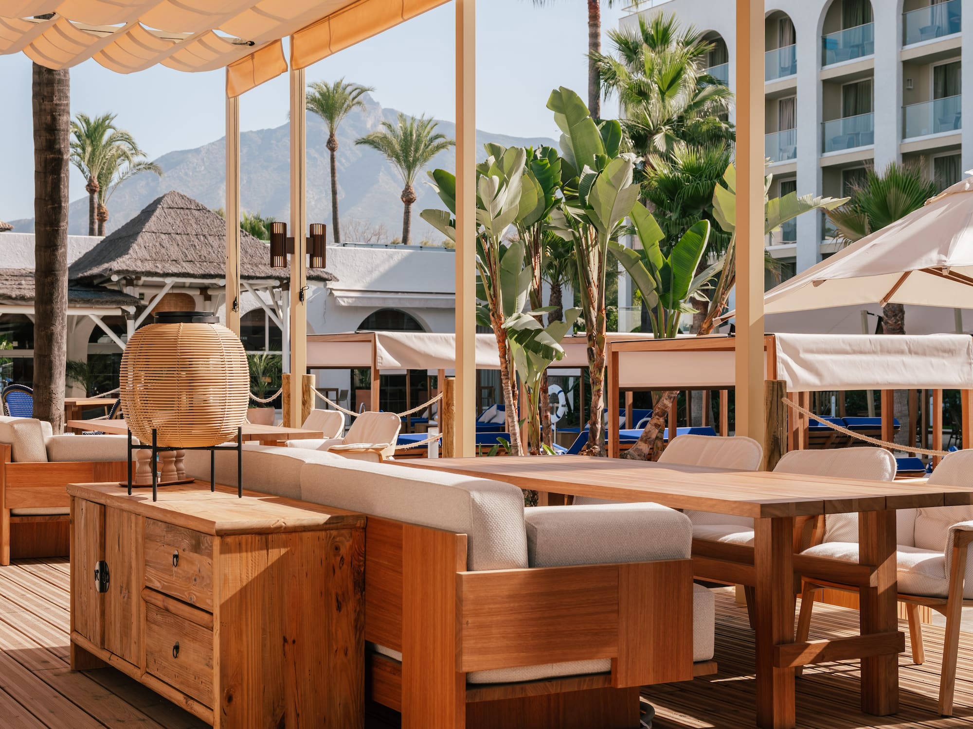 a table and chairs outside