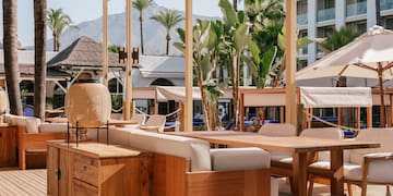 a table and chairs outside