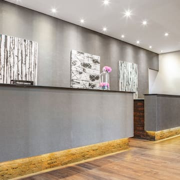a reception desk in a room