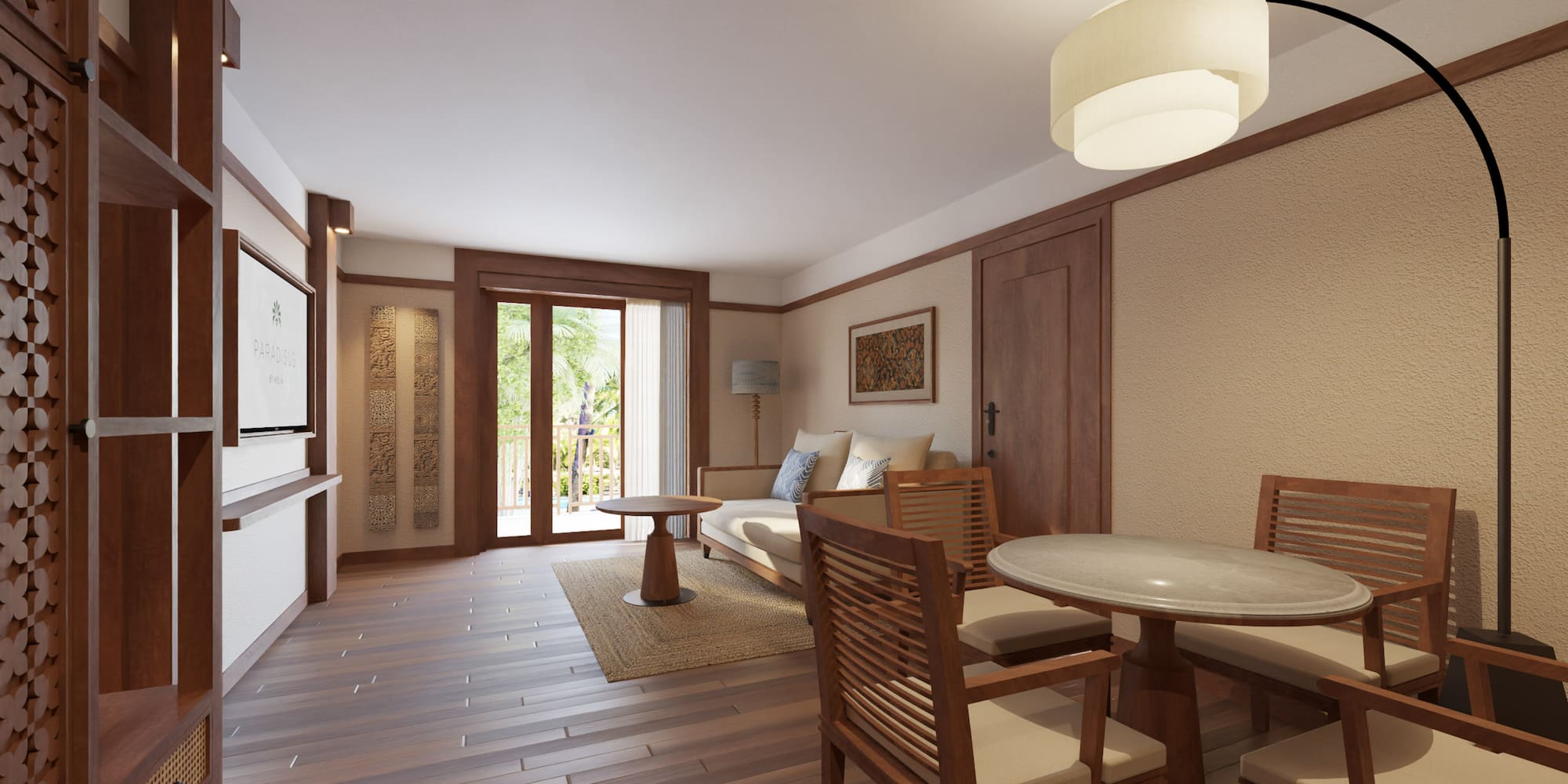 a room with a couch and table