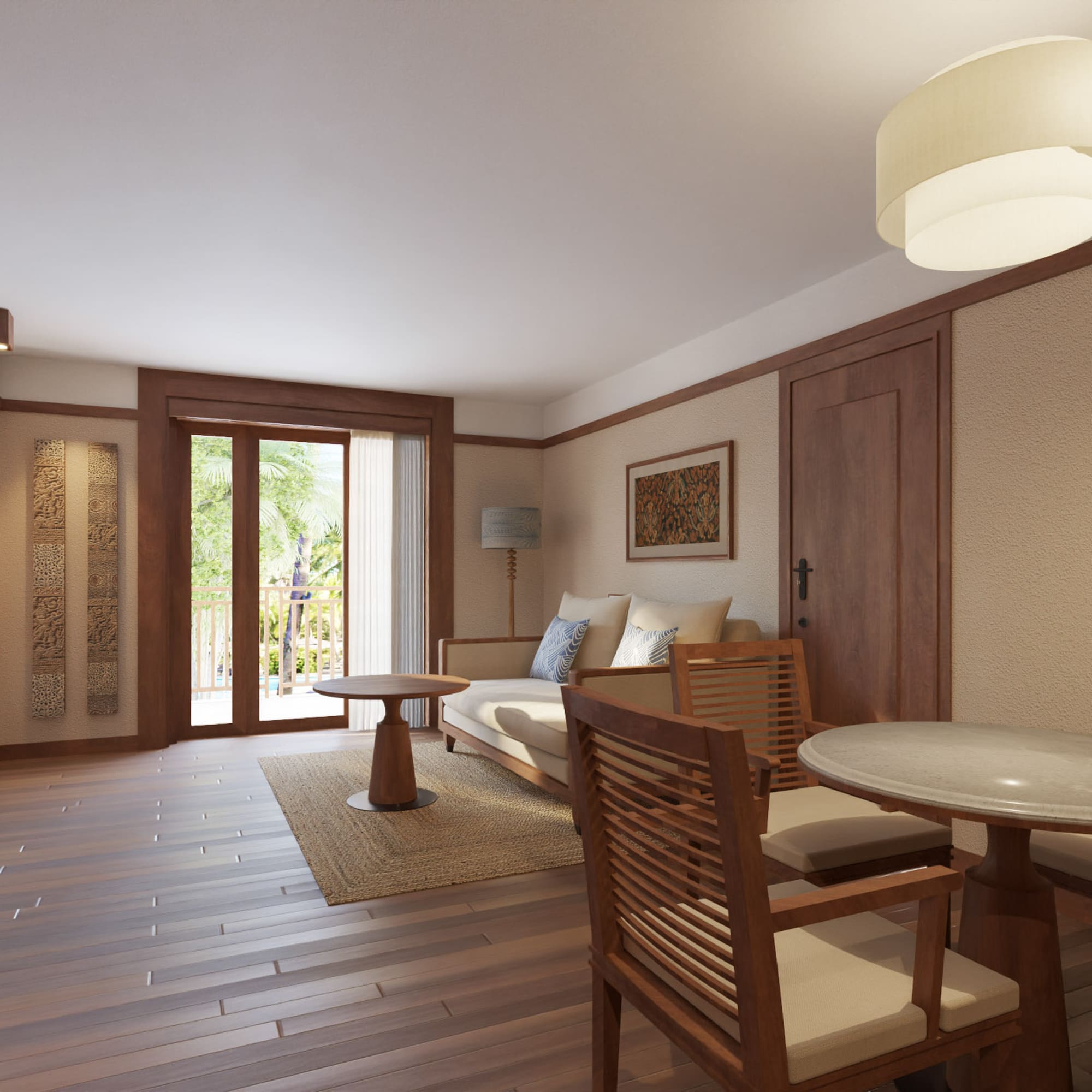 a room with a couch and table