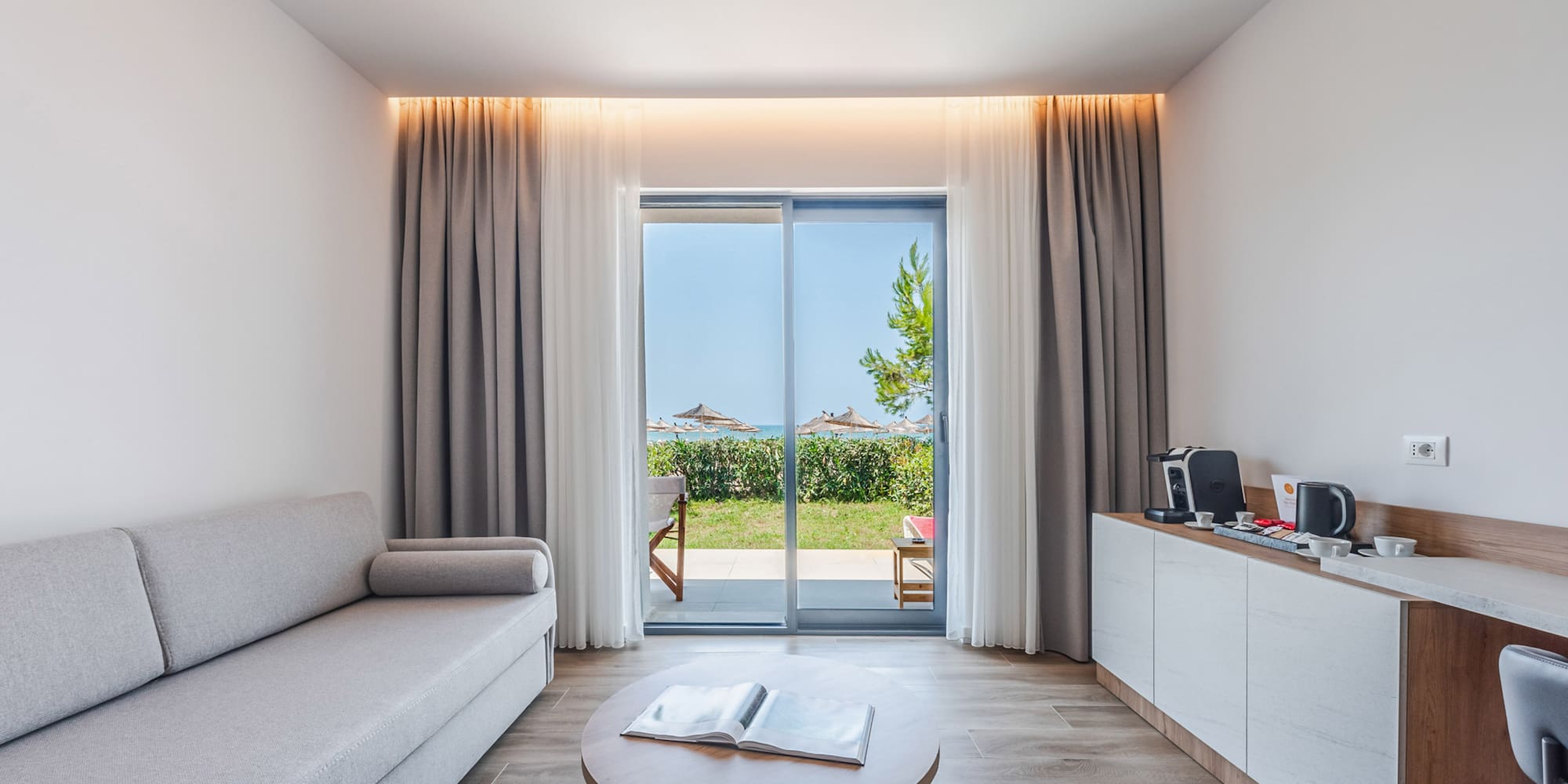 a room with a couch and a table