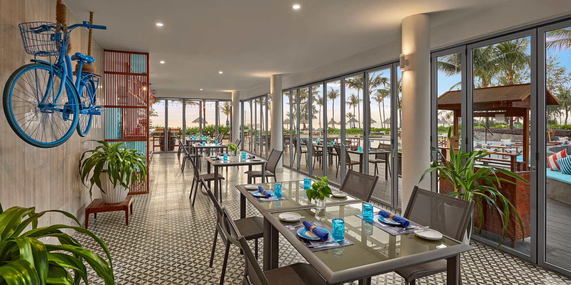 a room with a table and chairs