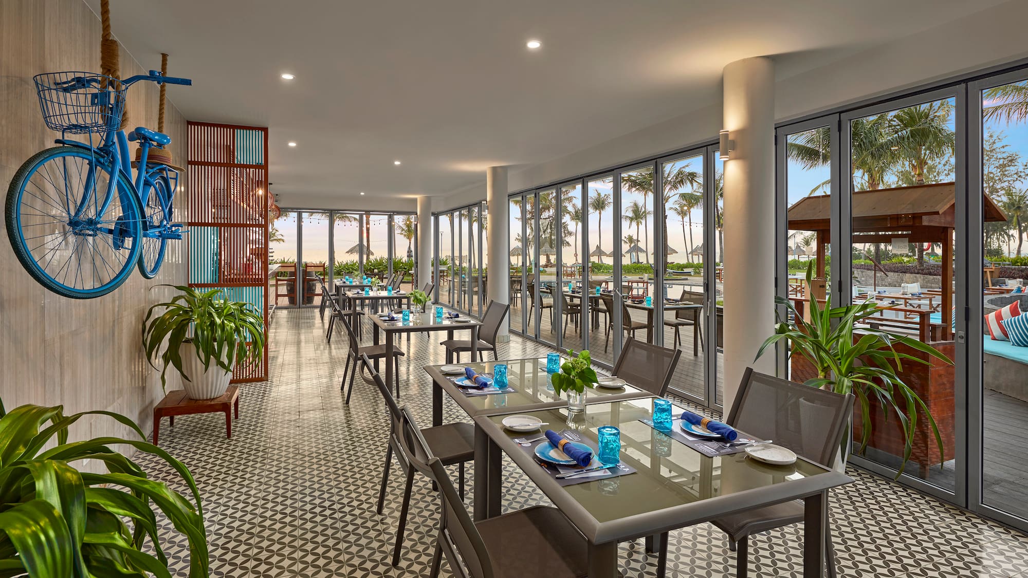 a room with a table and chairs