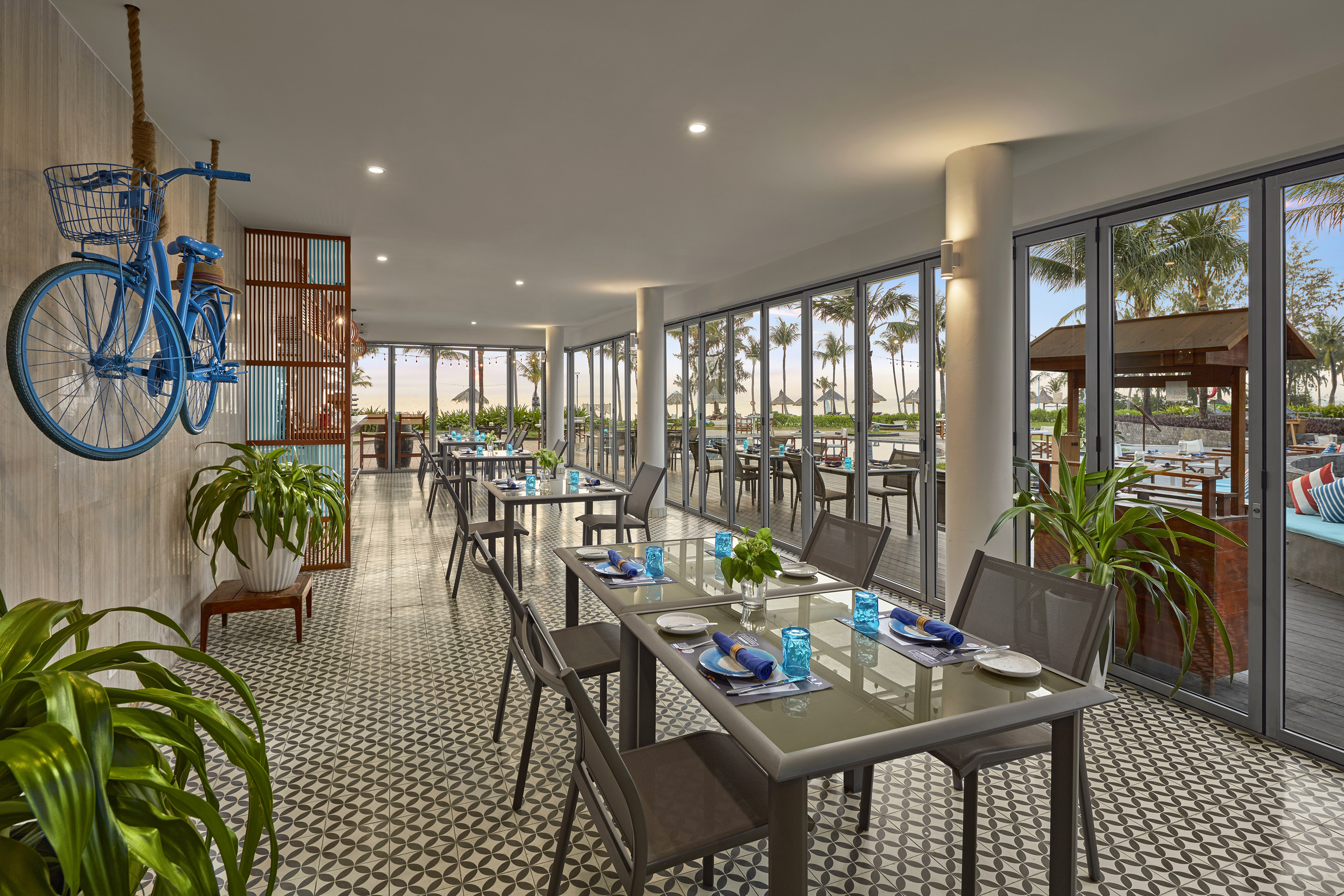 a room with a table and chairs