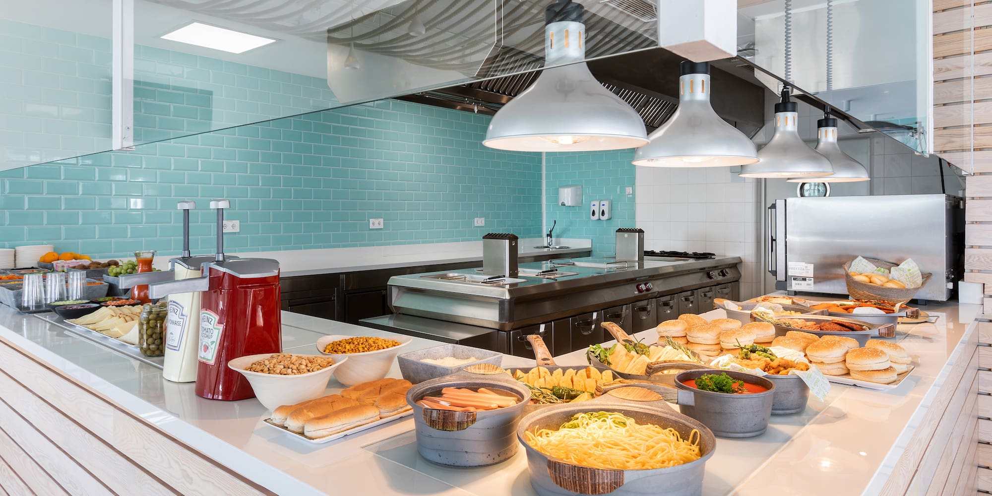 a counter with food on it