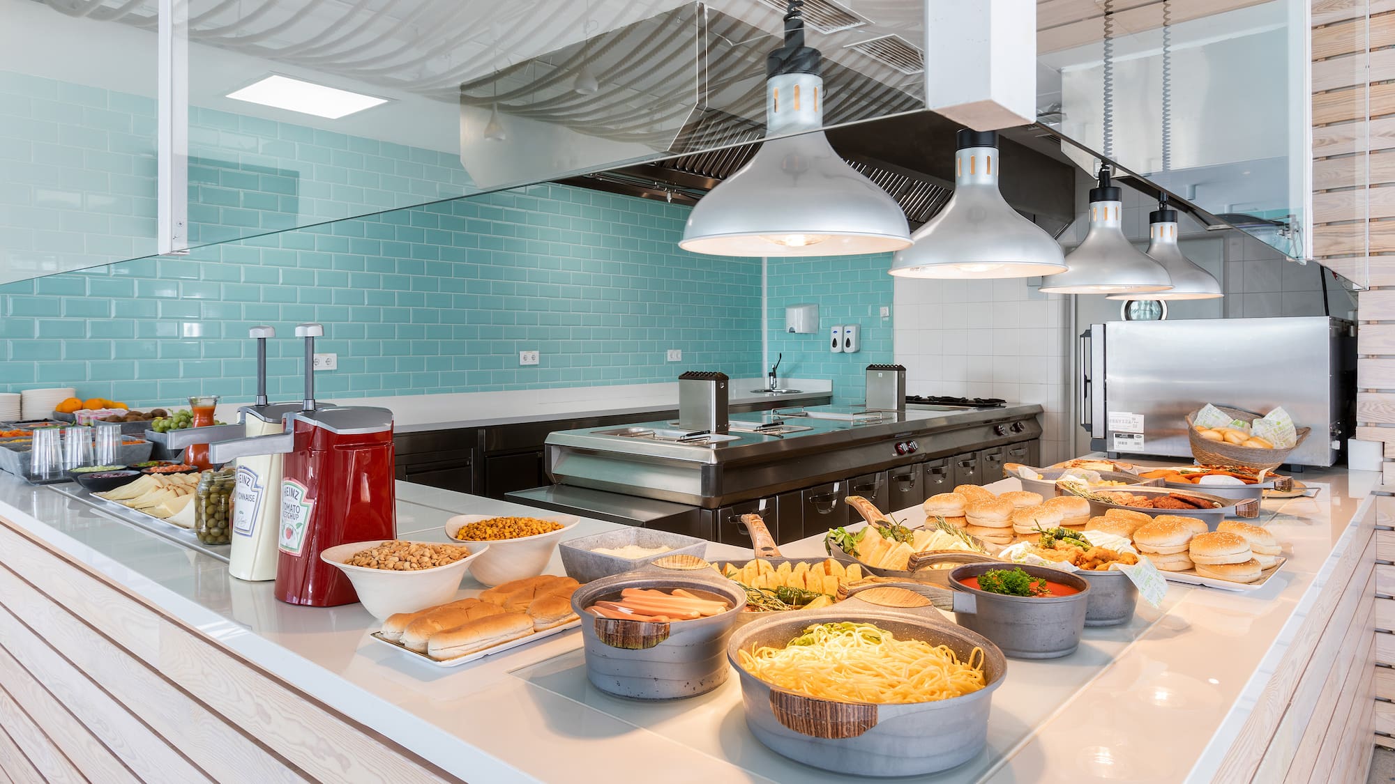 a counter with food on it