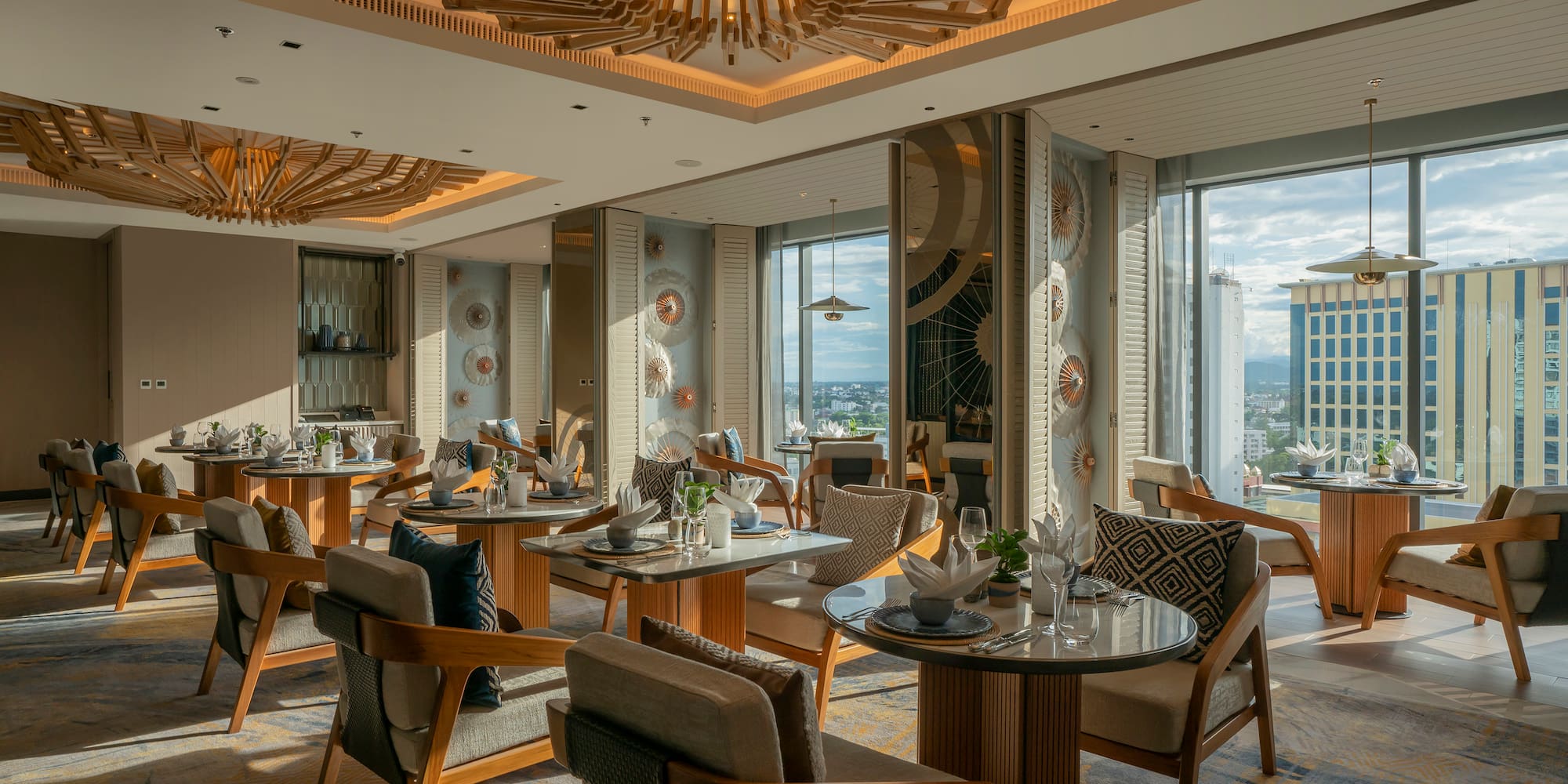 a room with tables and chairs