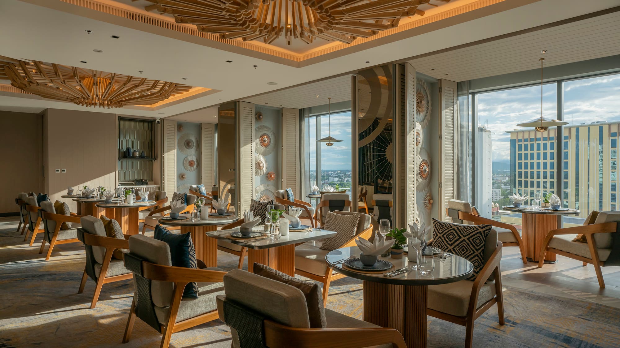 a room with tables and chairs