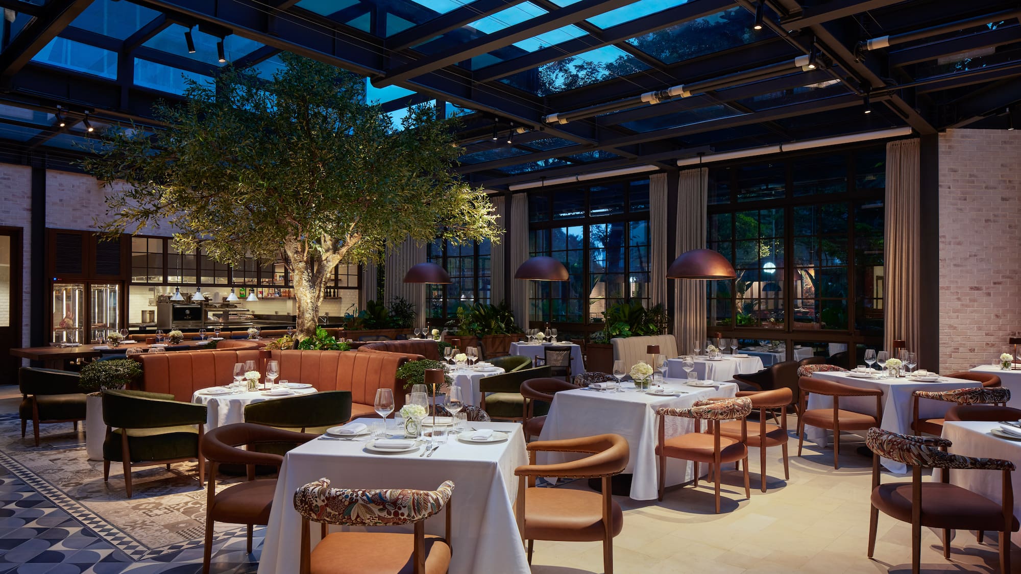 a restaurant with tables and chairs