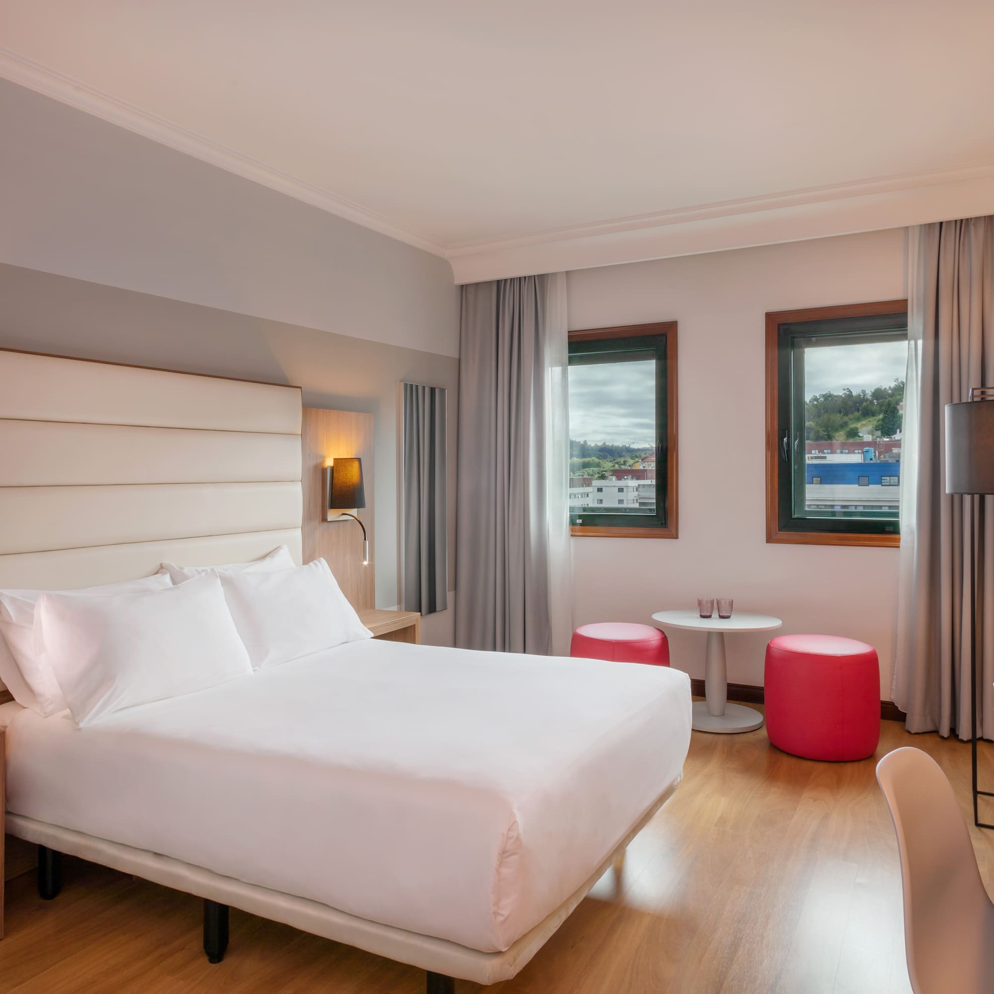 a room with a bed and a table