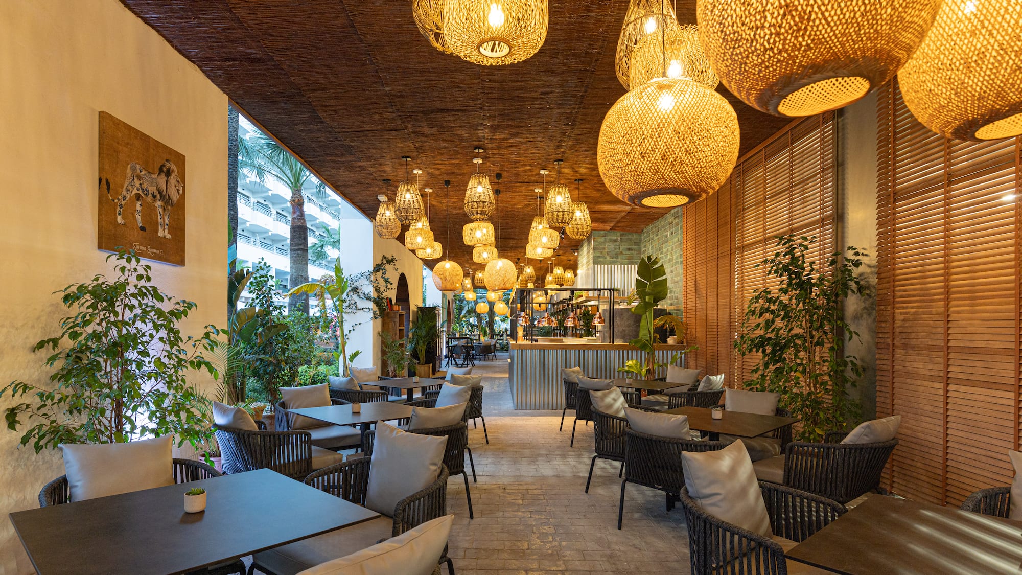 a restaurant with tables and chairs