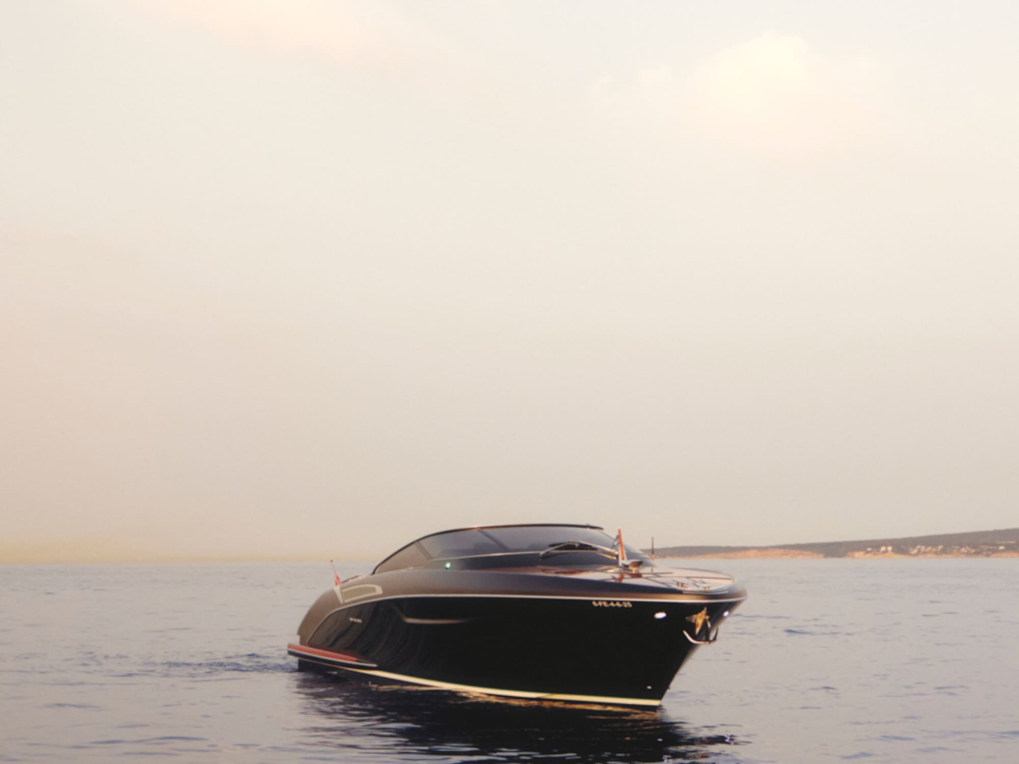 a black boat in the water