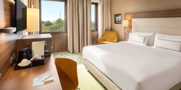 a room with a bed and a desk