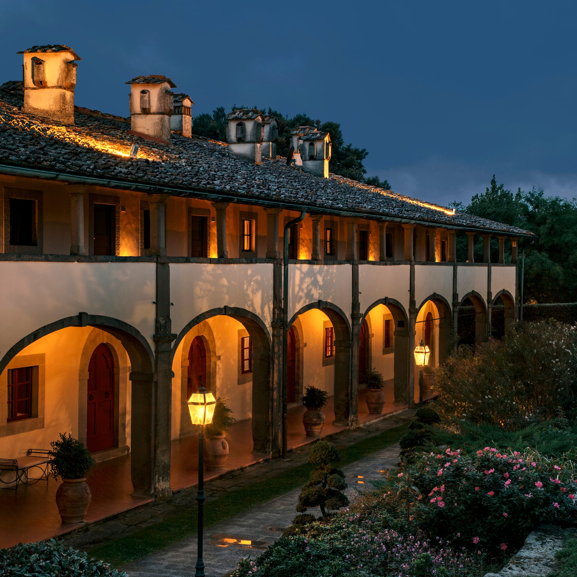 a building with lights on