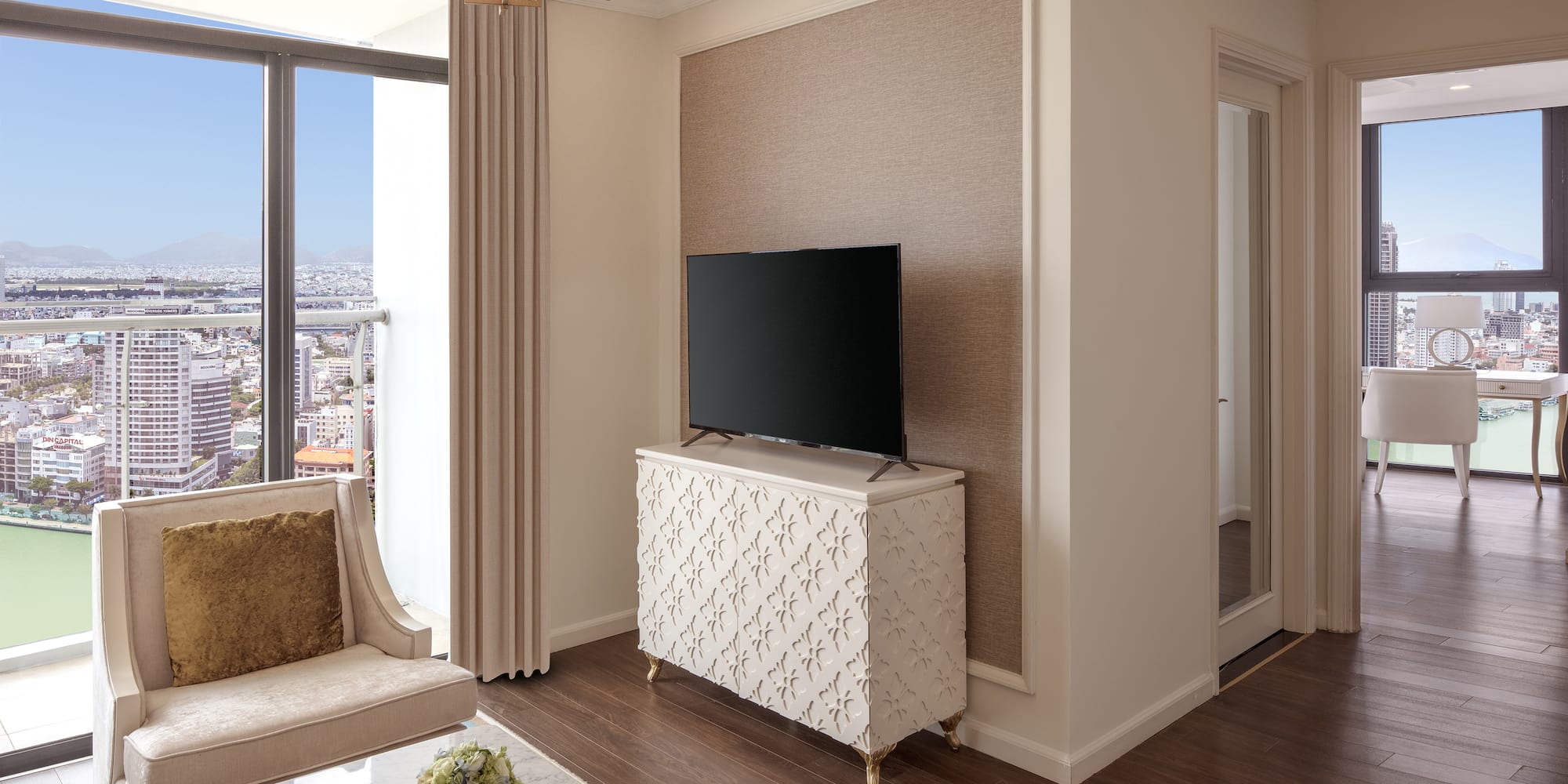 a tv on a stand in a room