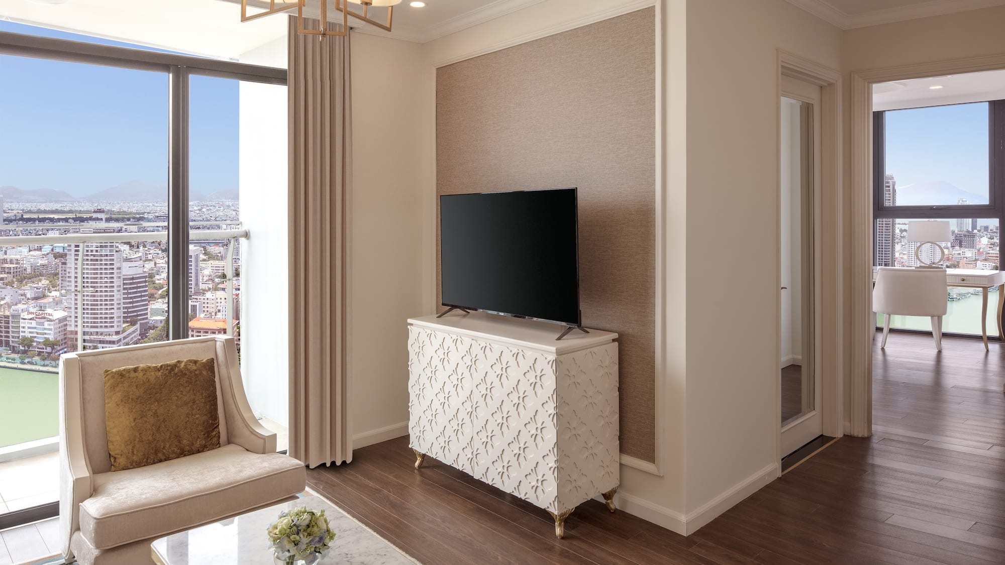 a tv on a stand in a room