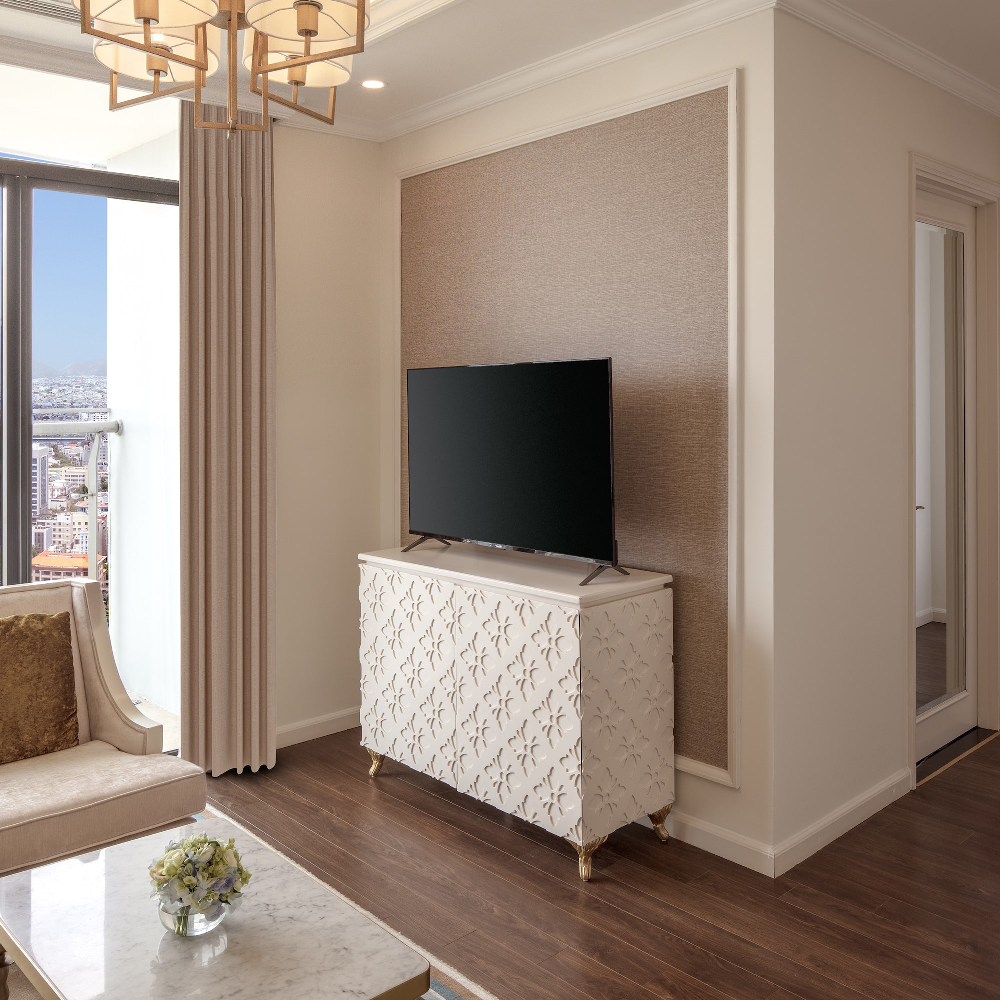 a tv on a stand in a room