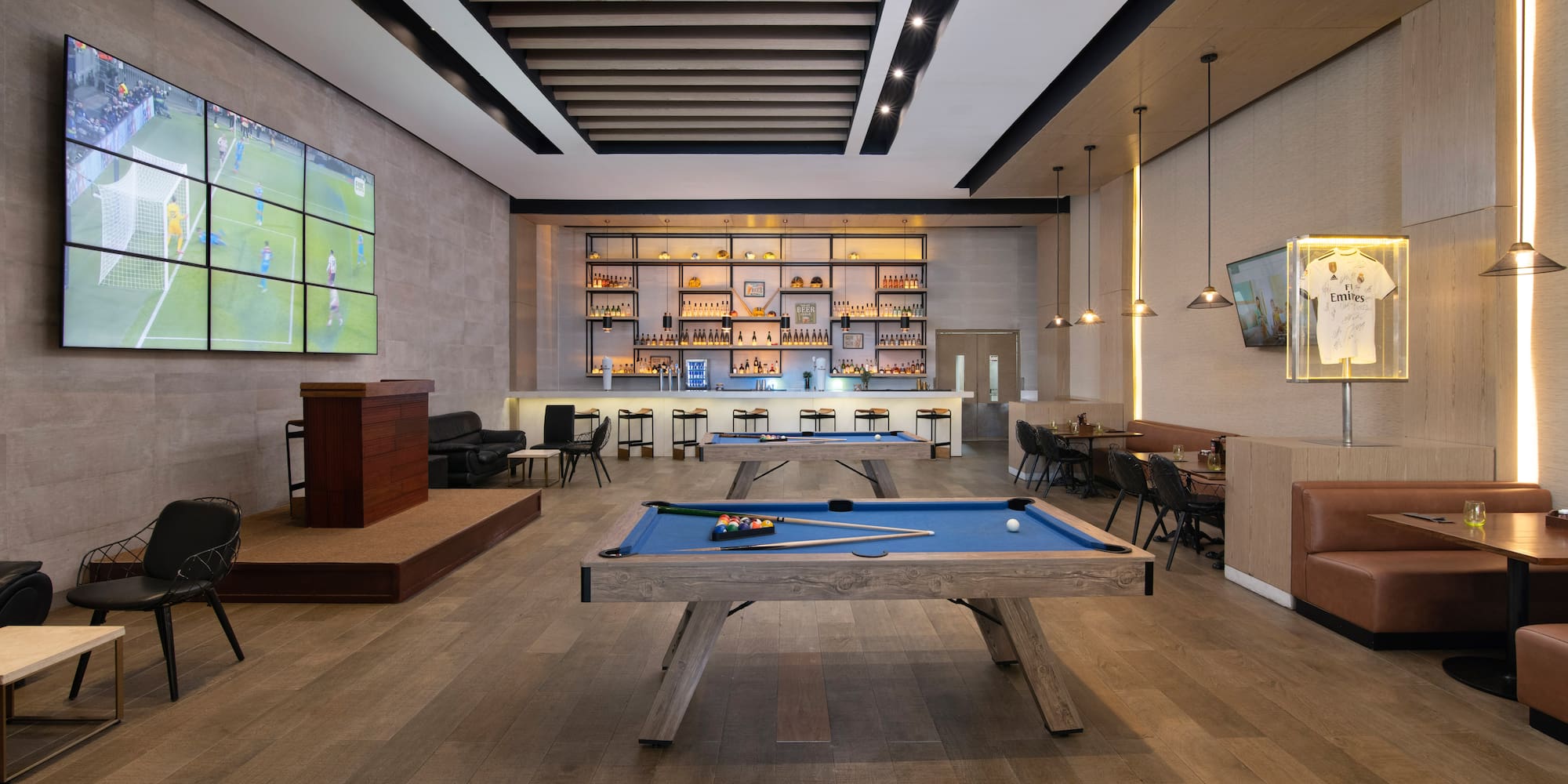a pool table in a room