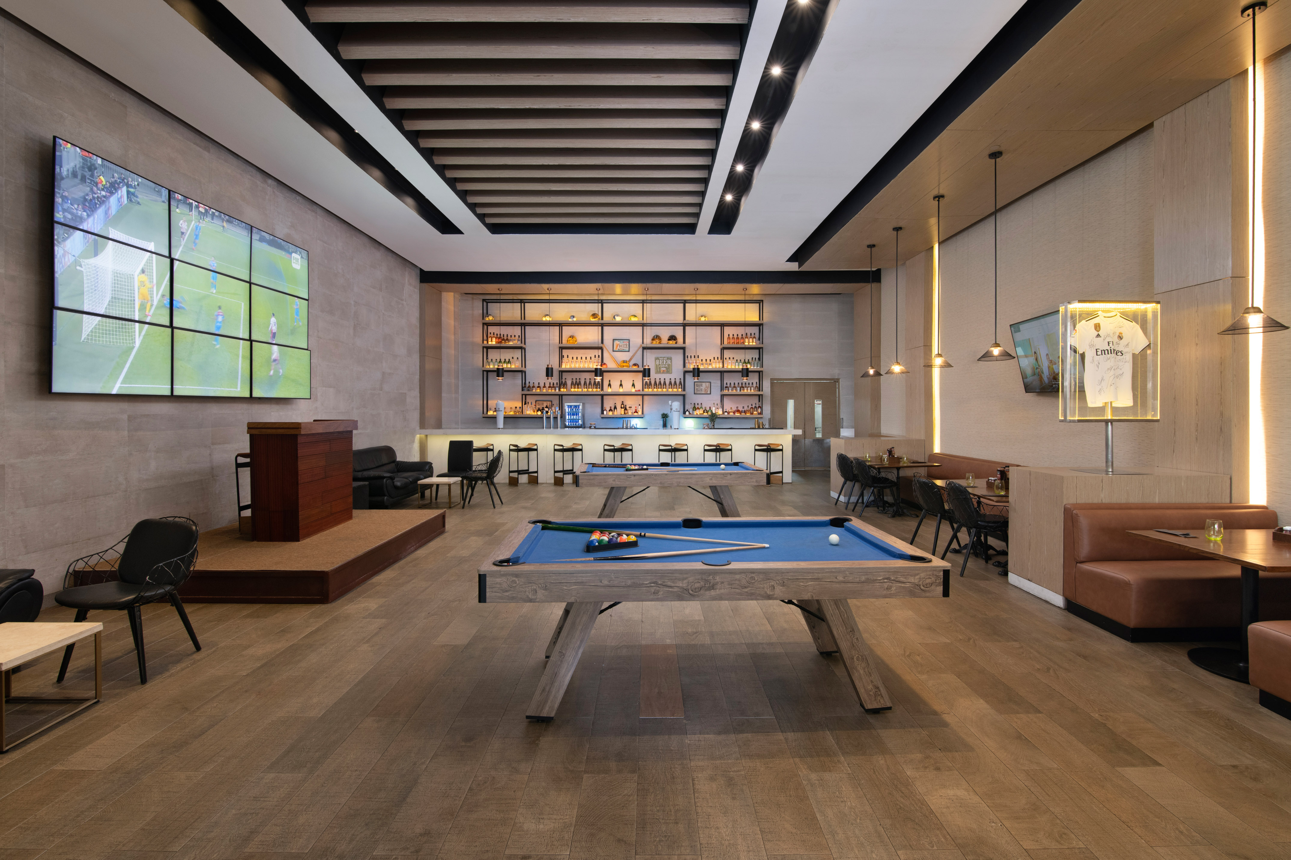 a pool table in a room