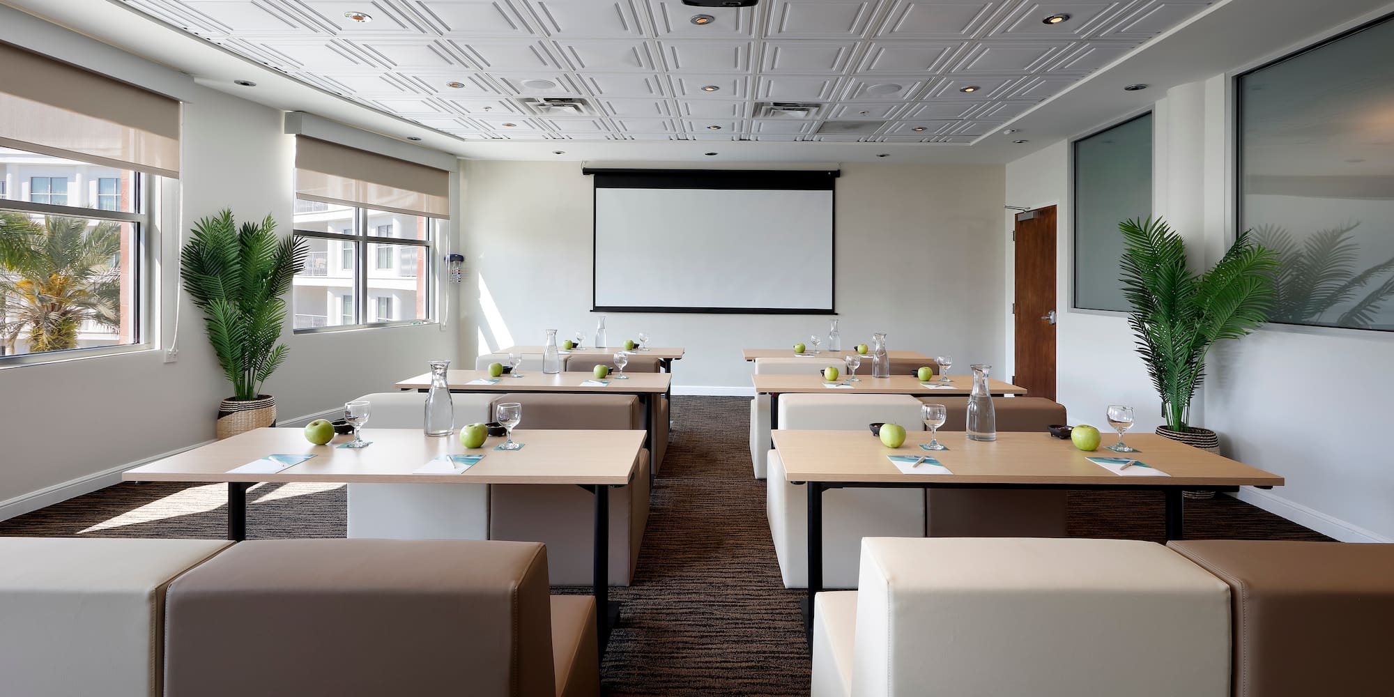 a room with tables and chairs