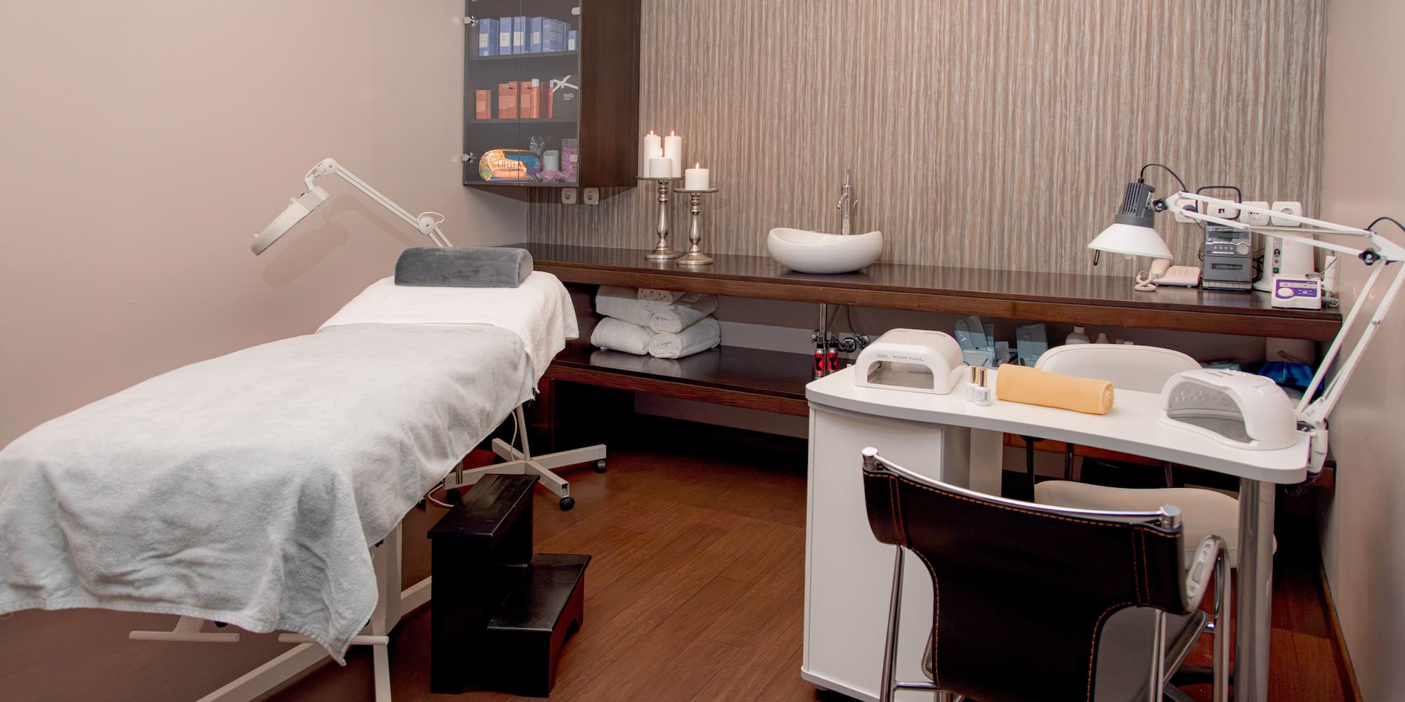 a massage table in a room