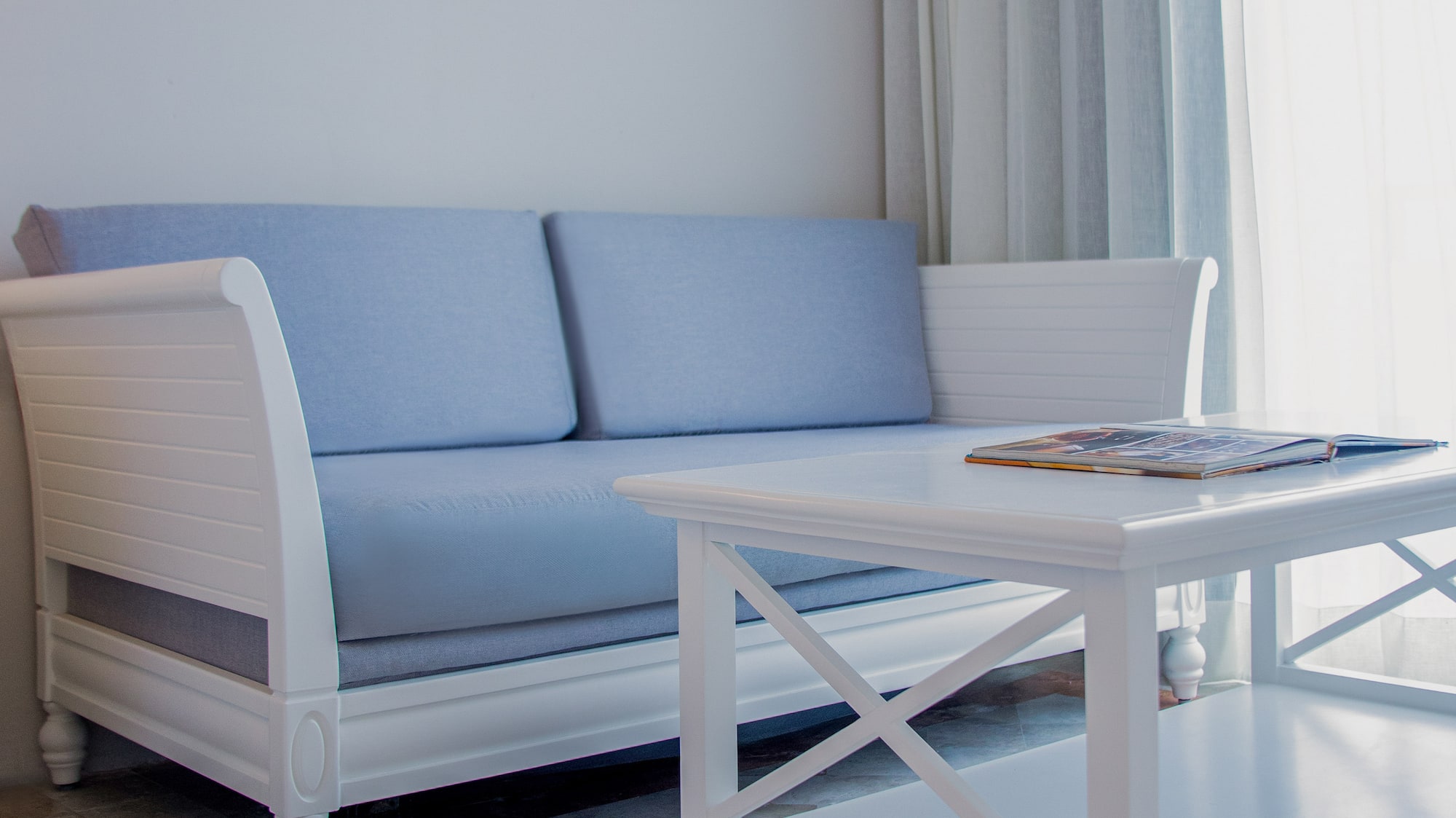 a couch and coffee table in a room