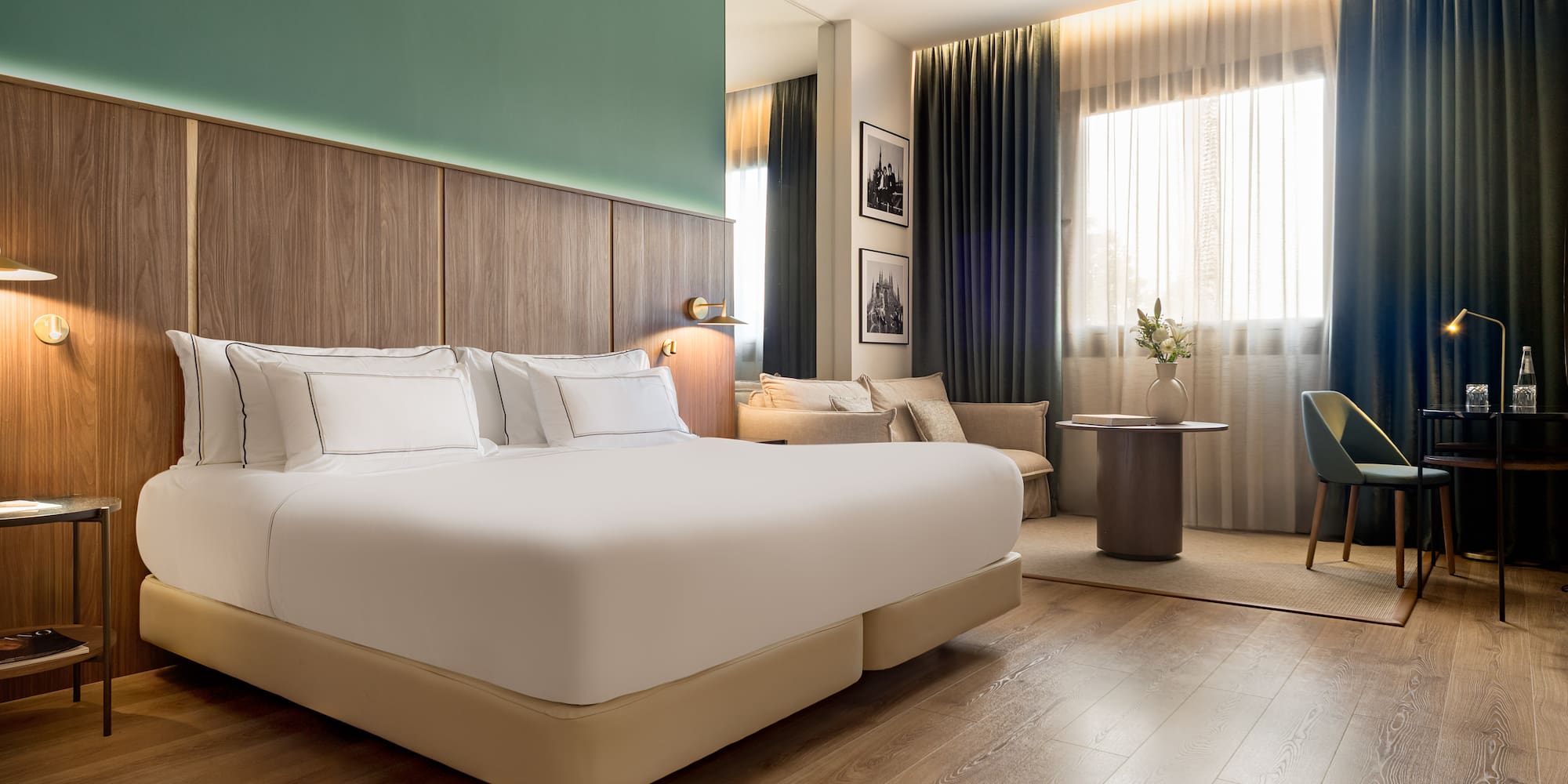 a room with a bed and a table