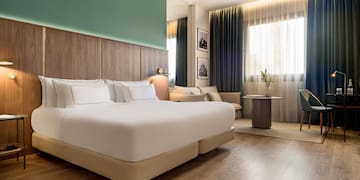 a room with a bed and a table