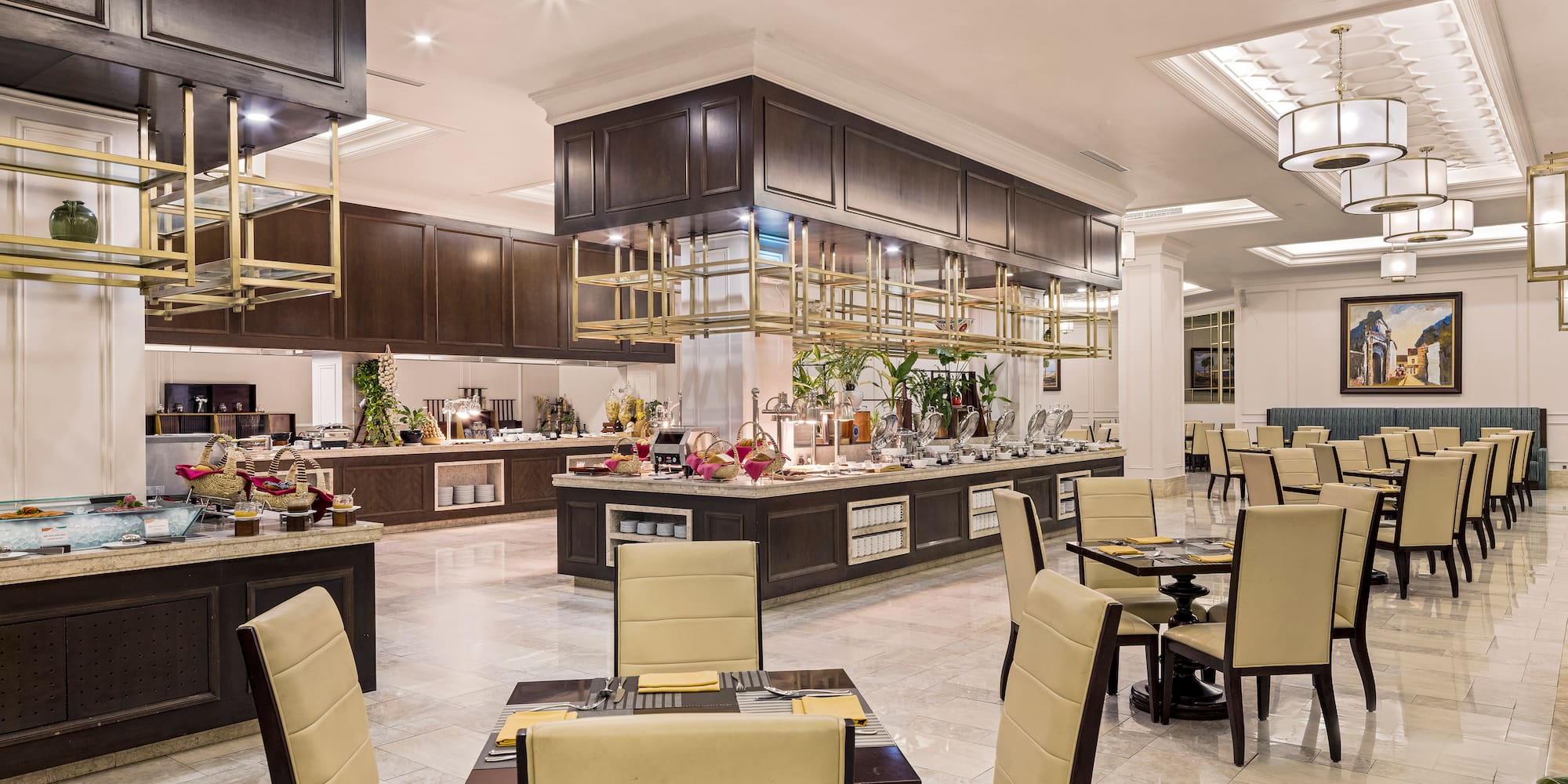 a restaurant with tables and chairs