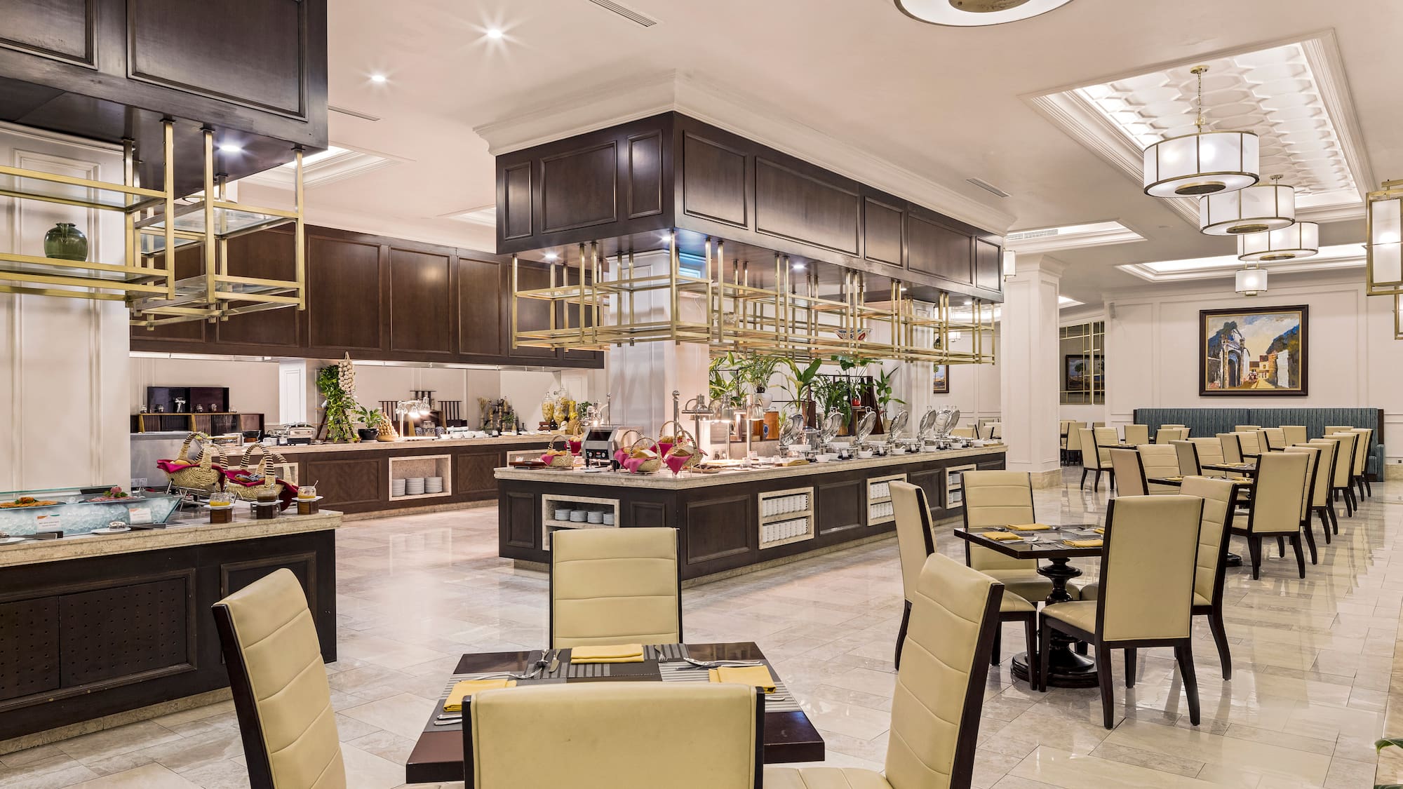 a restaurant with tables and chairs