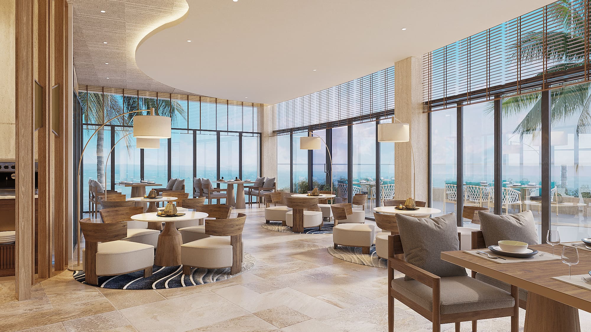 a room with tables and chairs