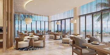 a room with tables and chairs