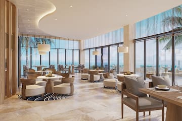 a room with tables and chairs