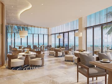 a room with tables and chairs