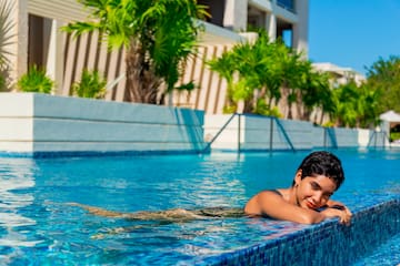 a woman in a pool