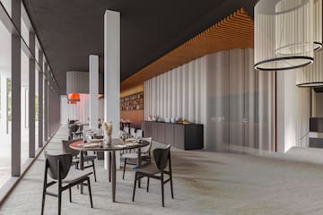 a room with a table and chairs