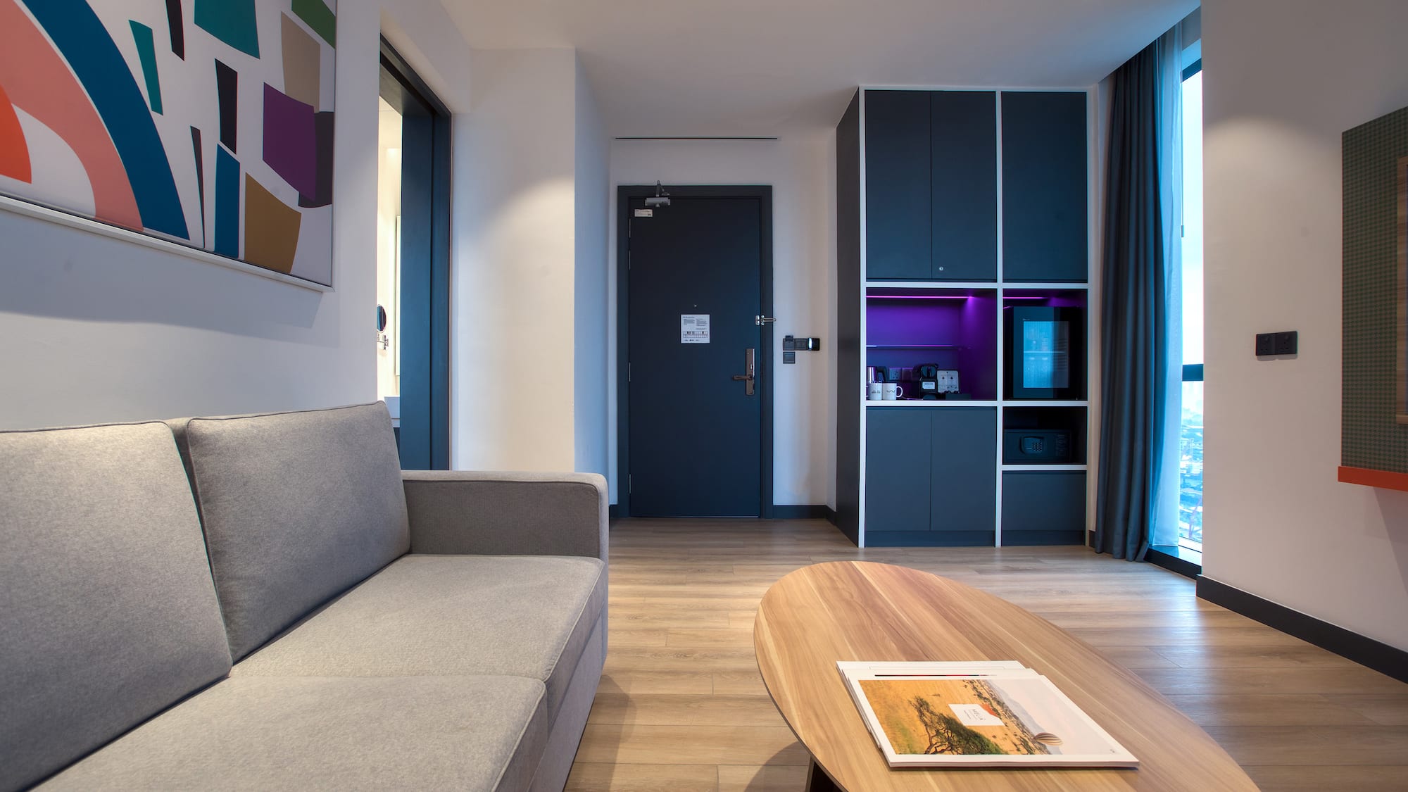a living room with a couch and a coffee table