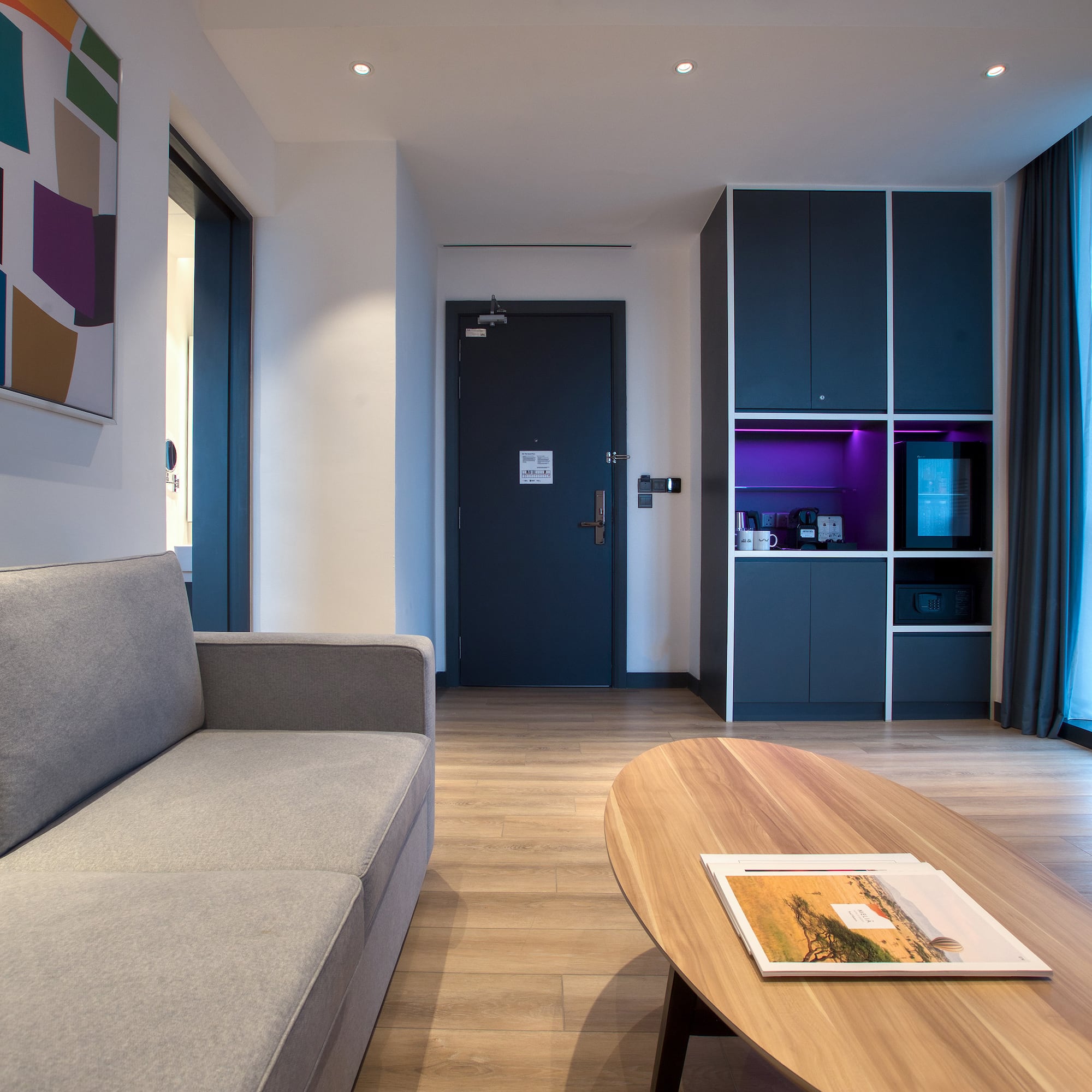 a living room with a couch and a coffee table