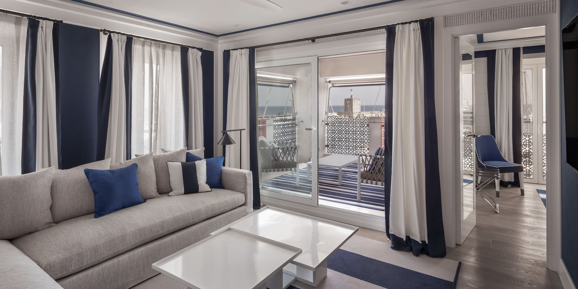 a living room with a couch and a table