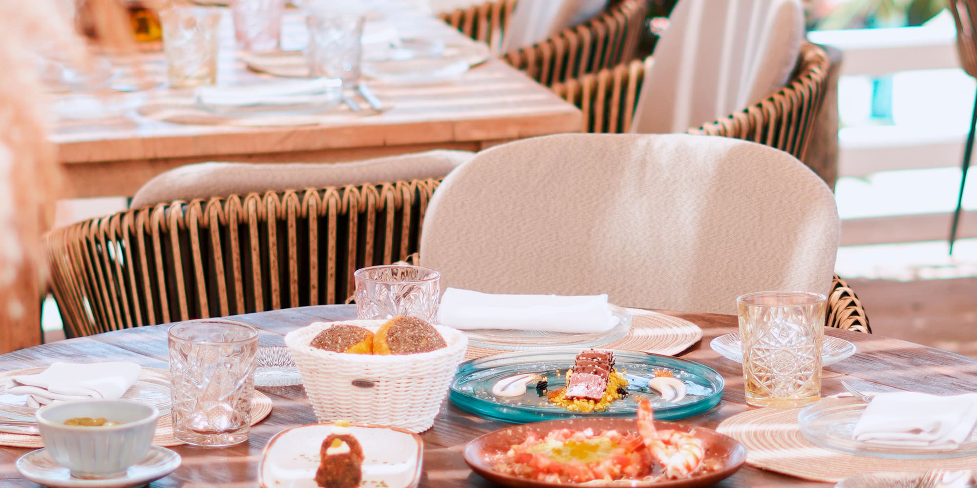 a table with plates and glasses on it