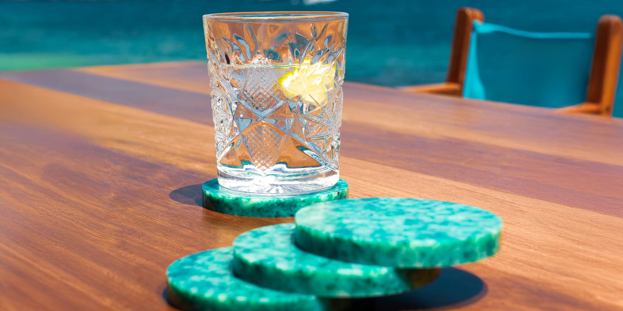a glass of water on a table