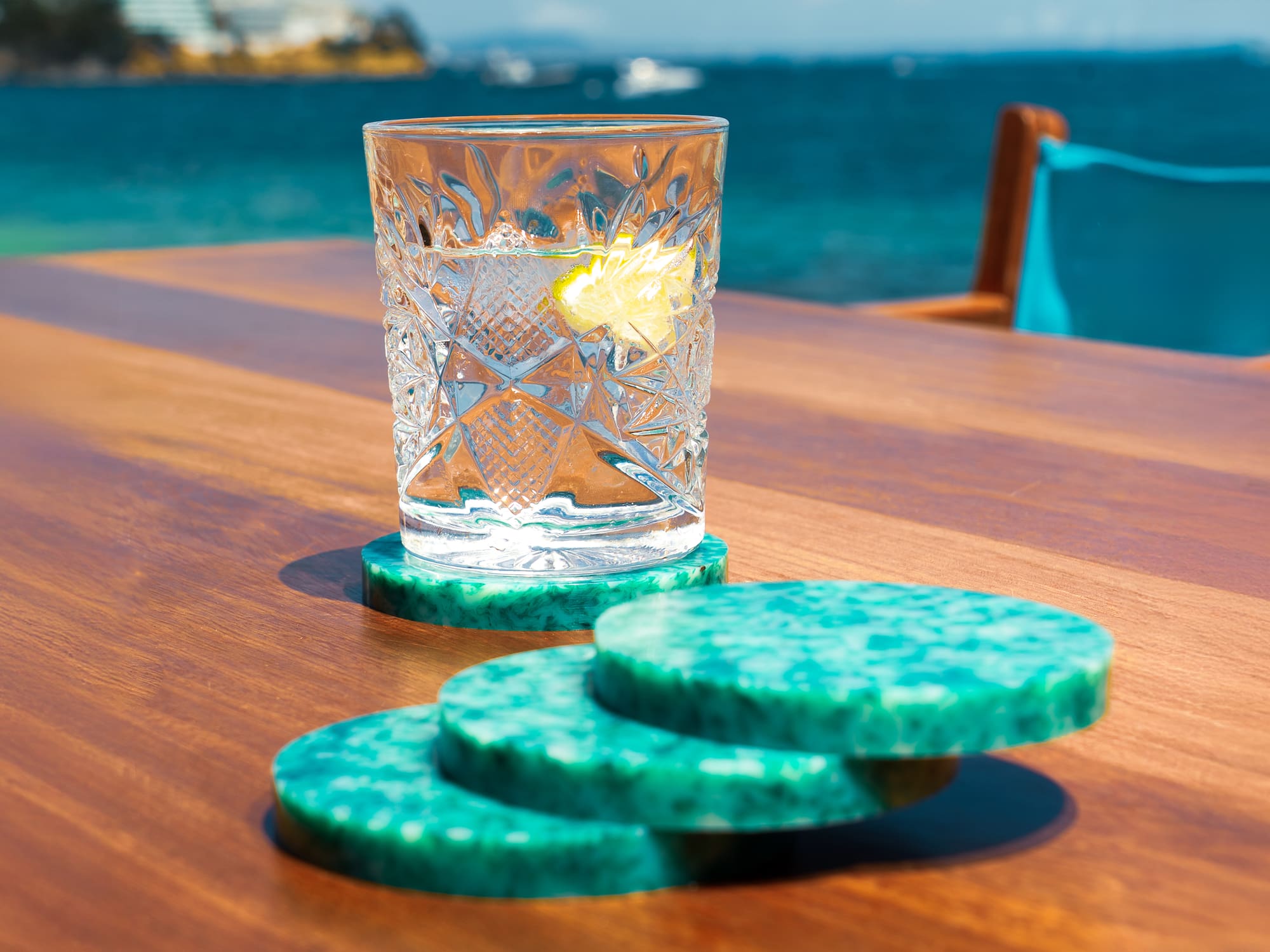 a glass of water on a table