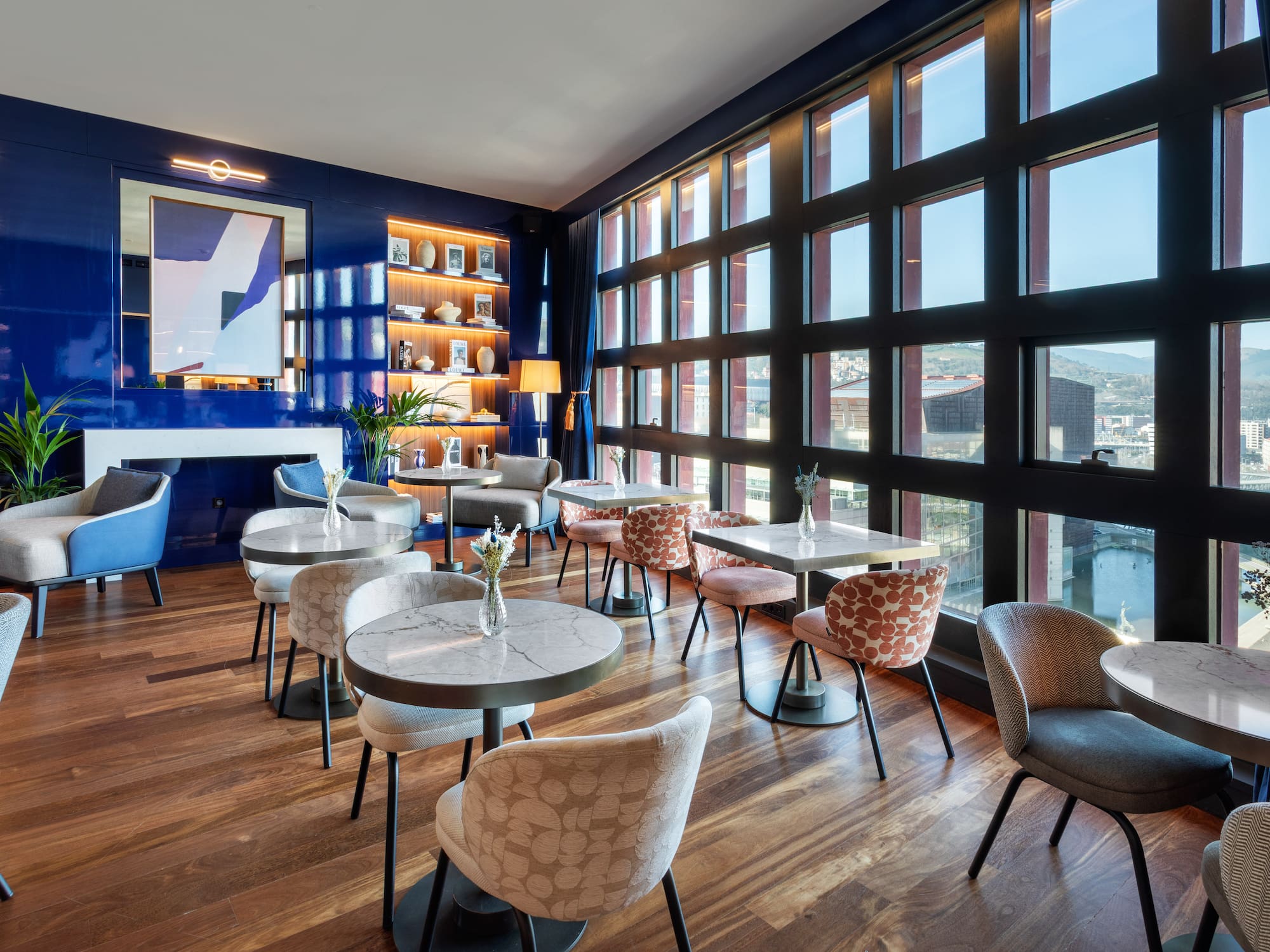 a room with tables and chairs